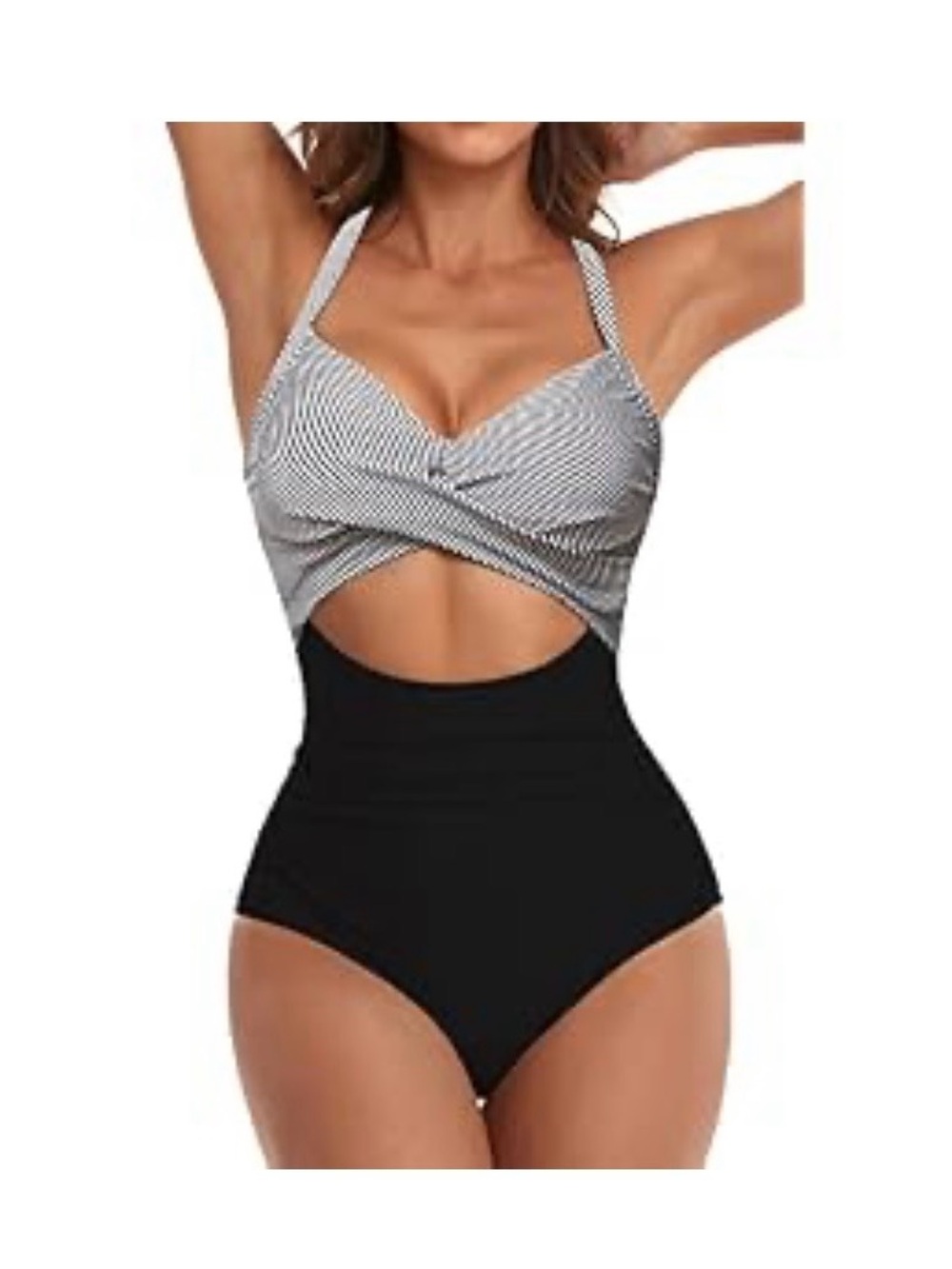 Twist Front Black & White Cutout One-Piece Swimsuit